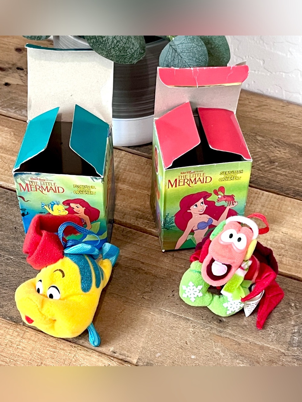 Vintage 1989 Disney The Little Mermaid Plush Ornament Lot Flounder Sebastian